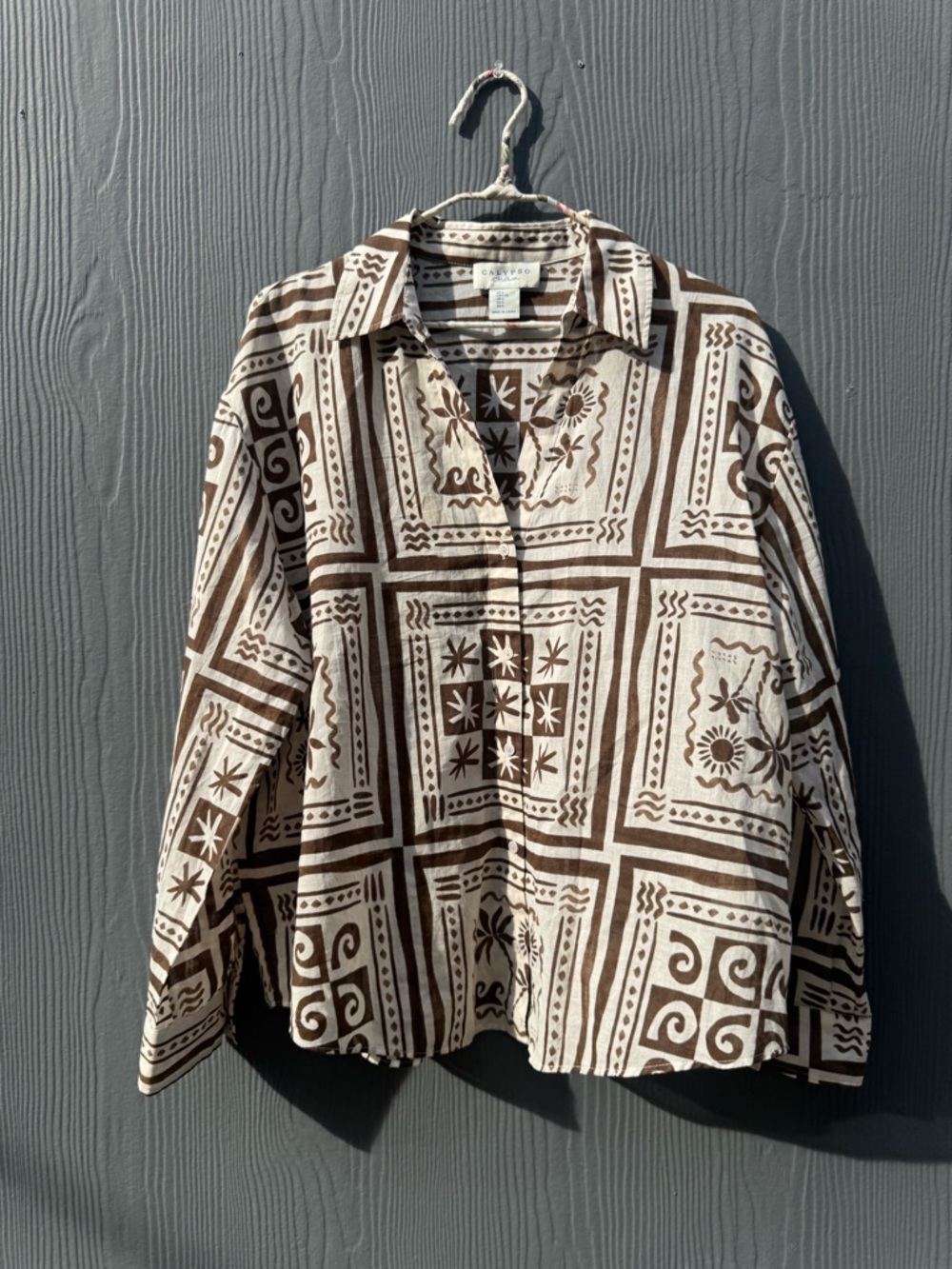 Calypso by St Barth Women’s Whimsical Island Style Long Sleeve Shirt Size LG